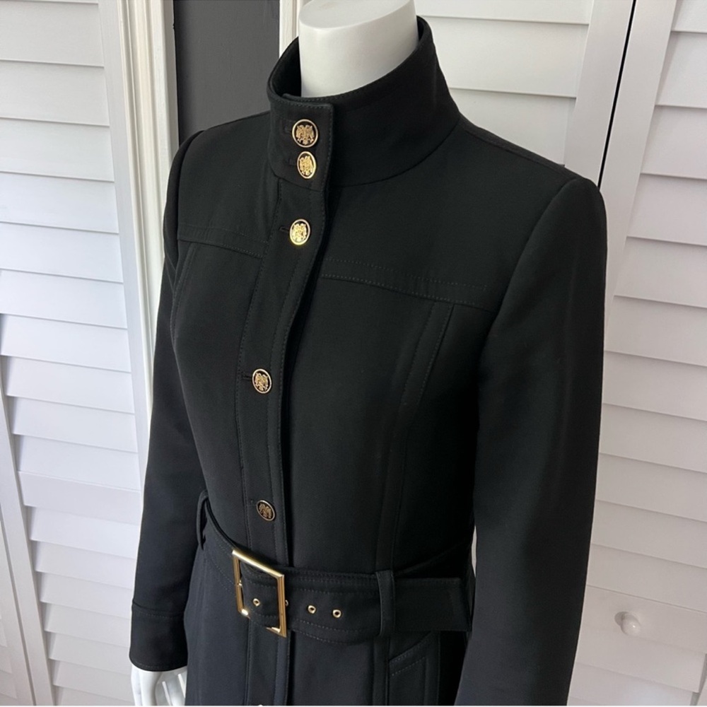 Vintage Dolce & Gabbana Wool Coat Black Gold Button Belted High Collar IT44 US 8 - Picture 8 of 16